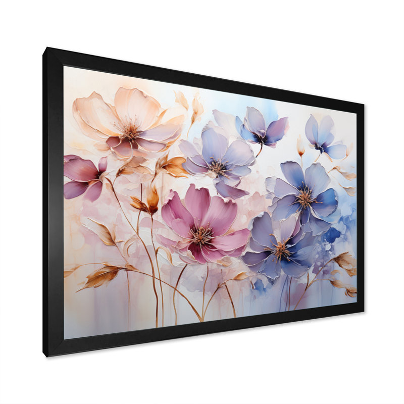 Mauve Botanical Serenade I - Abstract Botanicals Wall Art Living Room, L 44 po x H 34 po, Cadre simple noir