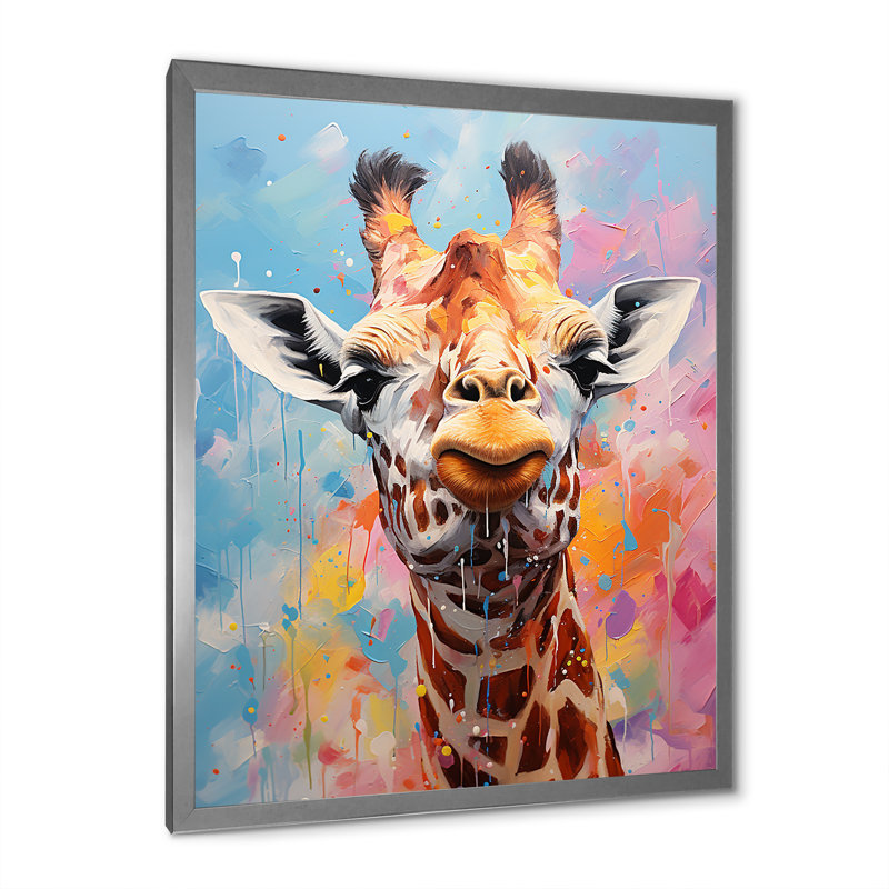 Popart Art, girafe multicolore Grace II sur toile, H 32 po x l 24 po x P 1 po, Cadre simple argenté