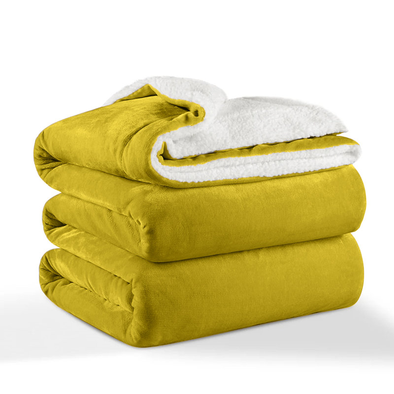 Reversible Sherpa Fleece Blanket – Soft Warm Throw for Sofa & Bed, Double (150cm x 200cm), Ochre