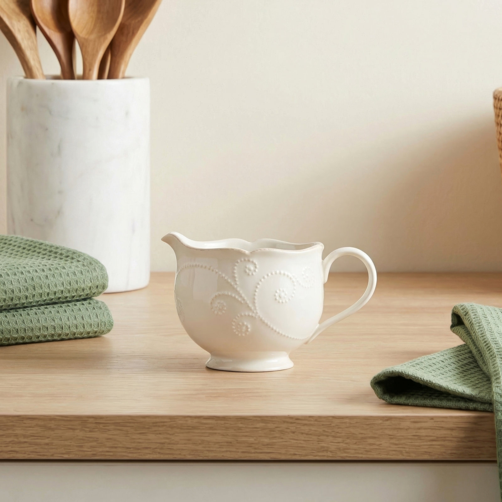 French Perle White Sauce Pitcher