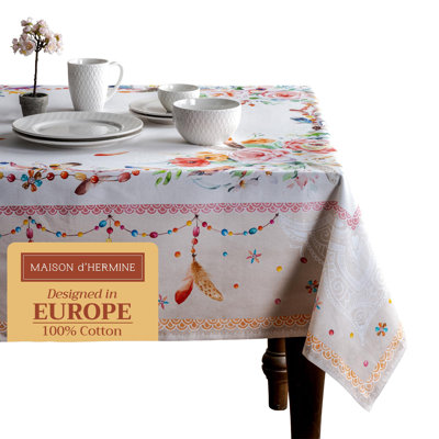 Maison d' Hermine Table Cloth Rectangle Table 100% Cotton 54 x 72 Inches Tablecloth Reusable Decorative for Dining Room Farmhouse Home Valentines Day Decorations Spring Summer - Ibiza - Beige
