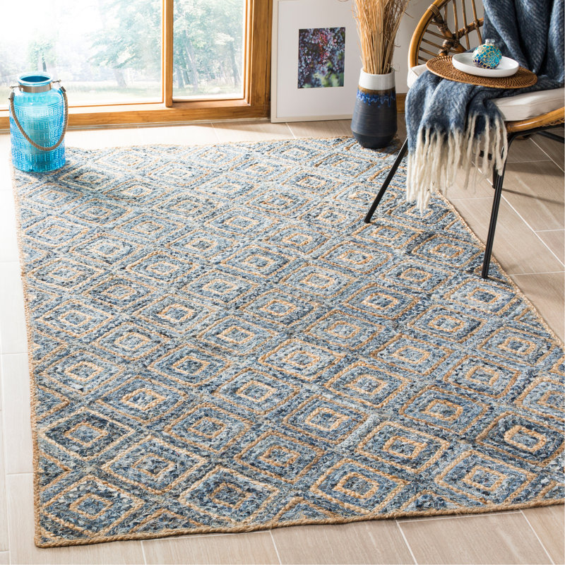 Arria Hand Woven Jute/Denim Geometric Rug in Natural/Blue, Rectangle 6' x 9'