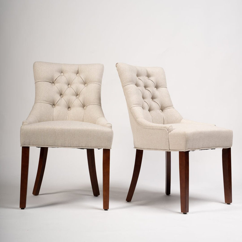 Norval Upholstered Dining Chair, Cream, Dark Oak