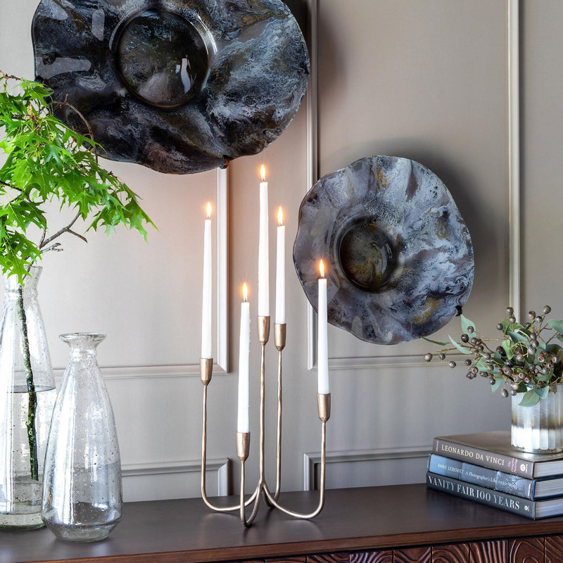 Brass Tabletop Candelabra, 17.25" H x 11.5" W x 11.5" D