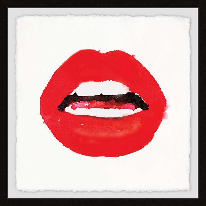 « red lèvres », reproduction de peinture à l’aquarelle encadrée, H 32 po x l 32 po x P 1,5 po