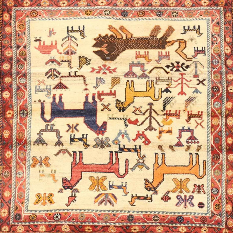 Tapis beige / rouge Haugland, Carré 6 pi
