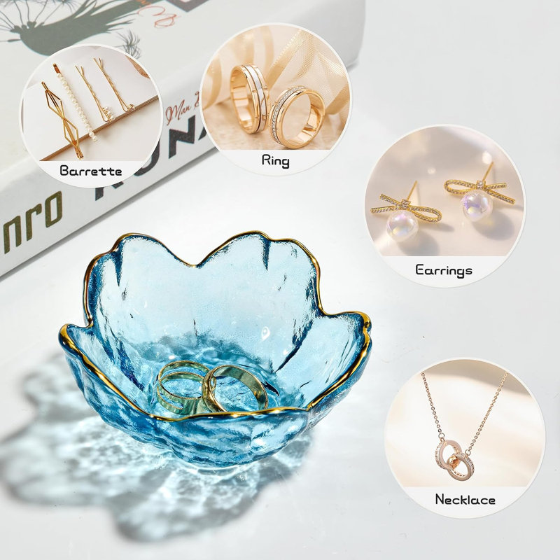 Golden-edged Blue Glass Jewellery Trinket Dish
