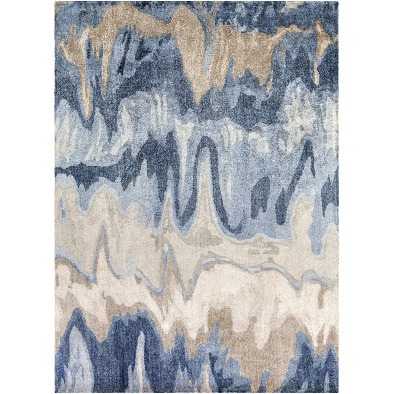 Tapis bleu / beige touffeté à la main à motif abstrait Aylesworth, Rectangle 8 pi x 11 pi
