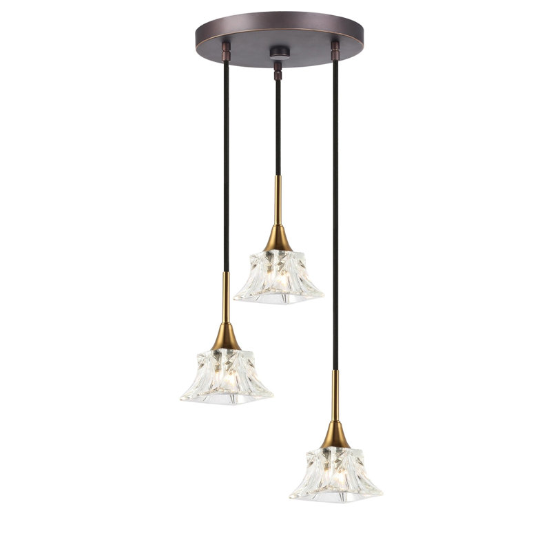 Luminaire suspendu géométrique 3 lumières grappe Angeline, Laiton / Bronze