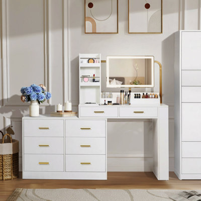 Modern Style White 8-Drawer Dresser  - Ample Storage Wide Chest Of Drawers, Sturdy & Safe, For Bedroom