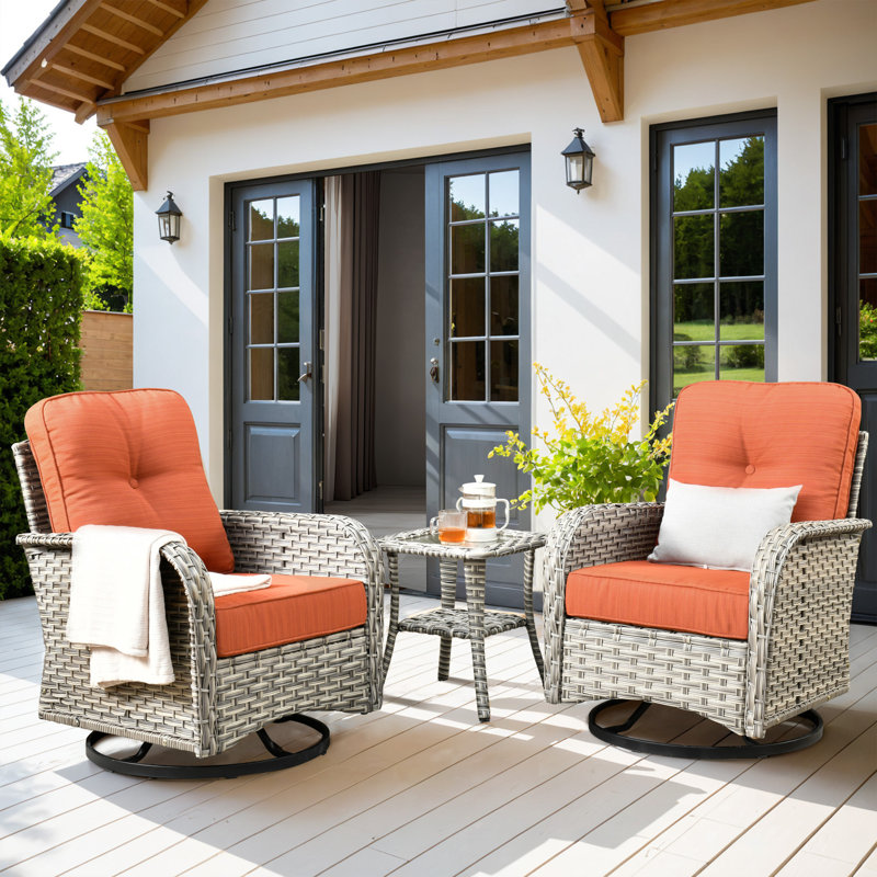 Three-Piece Outdoor Swivel Chair Set, Orange