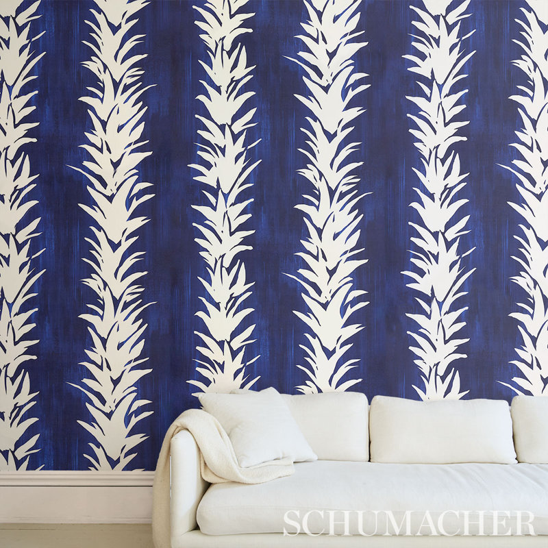 Schumacher x Backdrop White Lotus Wallpaper, Cobalt, Paper