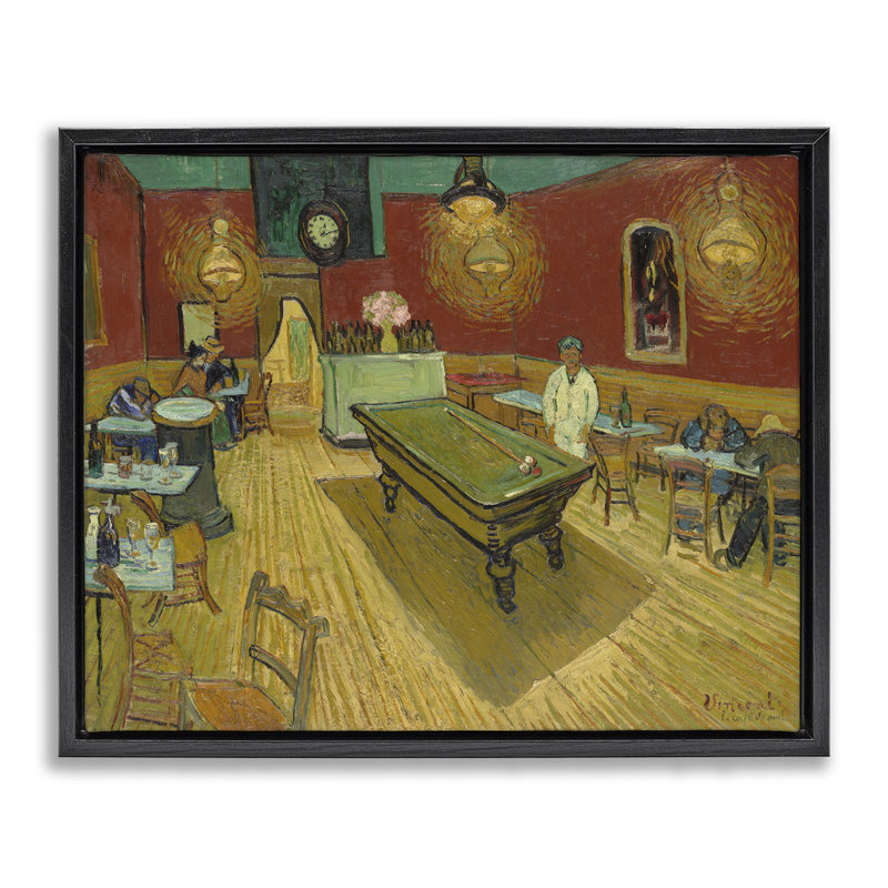 Van Gogh, "The Night Café", toile flottante encadrée par One1000, Cadre flottant noir de jais, H 17 po x l 21 po