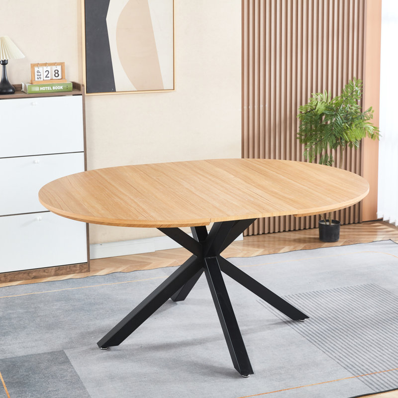 Table extensible avec plateau et pieds en métal pour les bureaux à domicile, 120 / 160X120x75cm, aspect chêne, assemblage simple, espaces de détente pour la salle à manger, aspect ombragé, étapes faciles