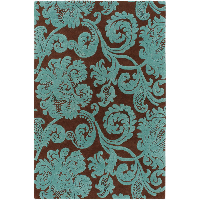 Tapis brun / bleu en laine touffeté à la main Dustina, Rectangle 5 pi x 7 pi 6 po