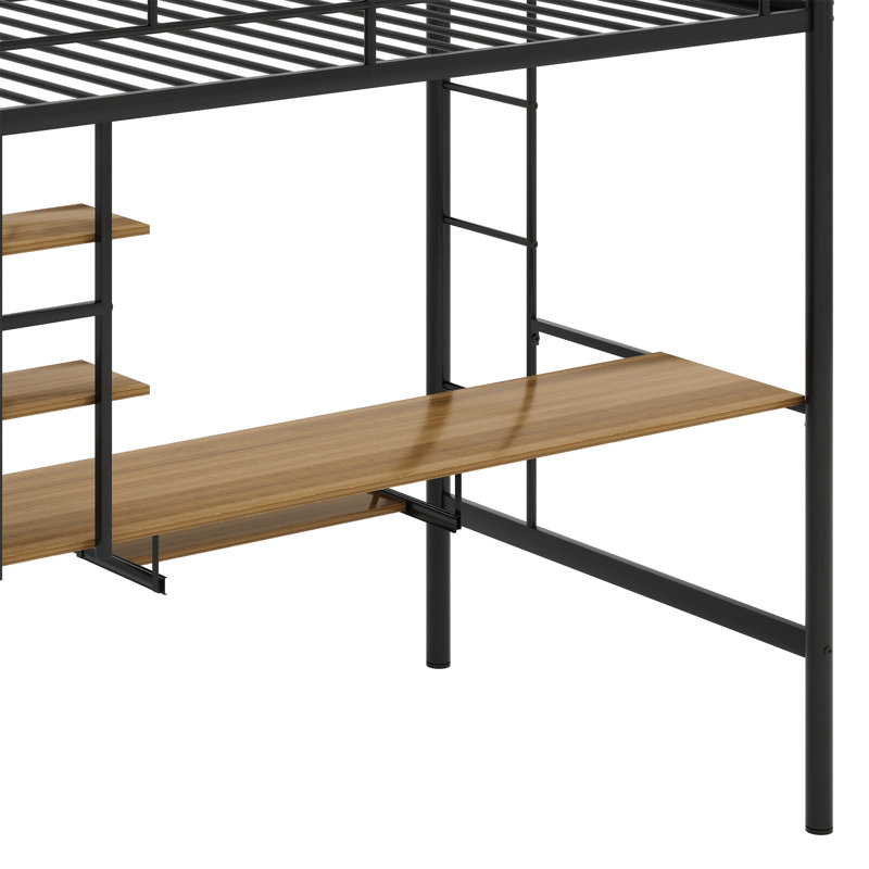 Lit mezzanine avec bureau et tablette, Lit simple, Naturel