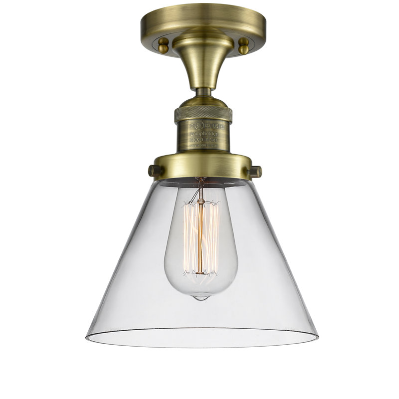 Plafonnier semi-encastré 1 lumière Cone, Laiton antique, Ampoule à DEL rétro de 6 watts, Clair