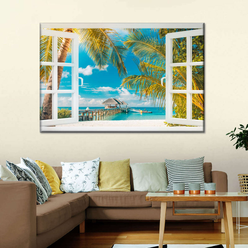 Faux fenêtre scène sur toile, H 36 po x l 24 po x P 1,25 po