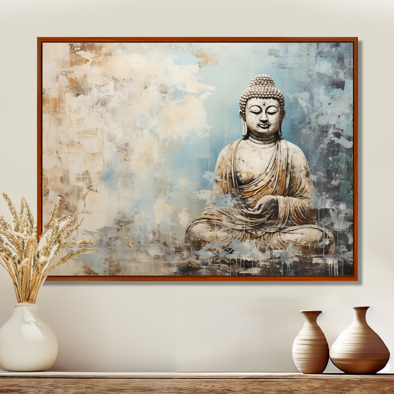 Statue simple bouddhisme - Art mural bouddhisme, H 12 po x l 20 po x P 1 po, Cadre flottant brun