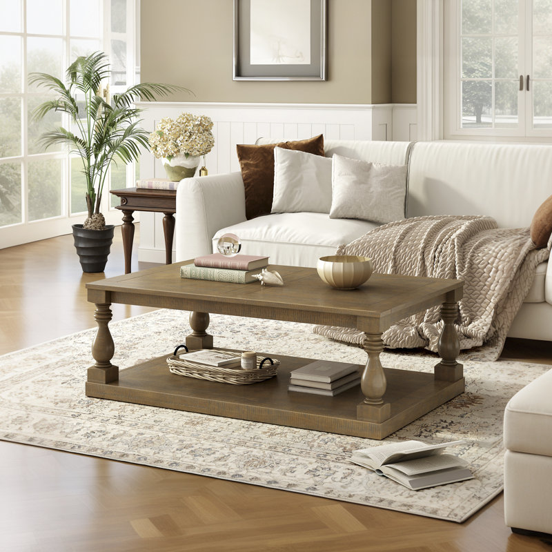 Vintage Coffee Table With Artistic Vase Feet For Living Room And Den, Brown