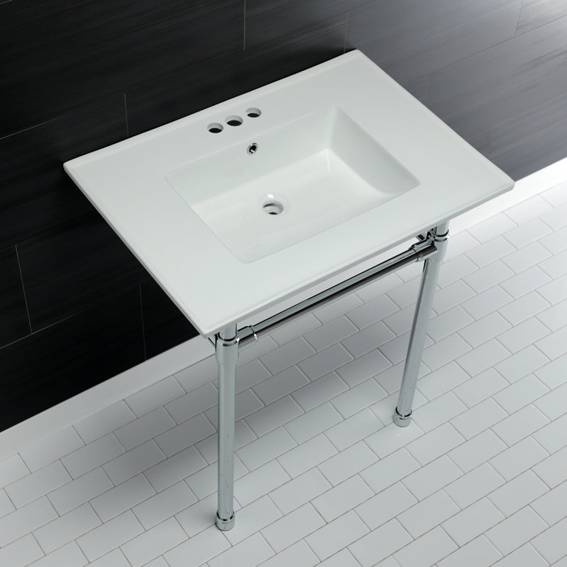 Kingston Brass Dreyfuss 31-Inch Ceramic Console Sink with Stainless Steel Legs, Polished Chrome, 4" Centers