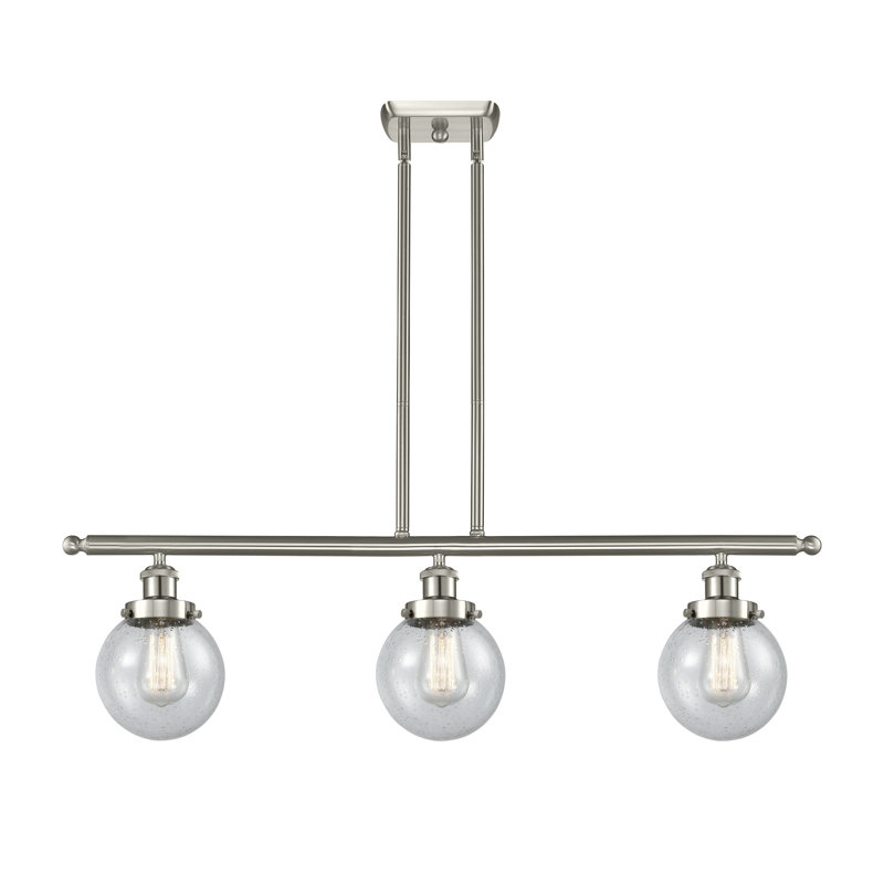 Luminaire suspendu linéaire à 3 lumières pour îlot de cuisine Chippewa, Nickel satiné brossé, Granuleux, DEL