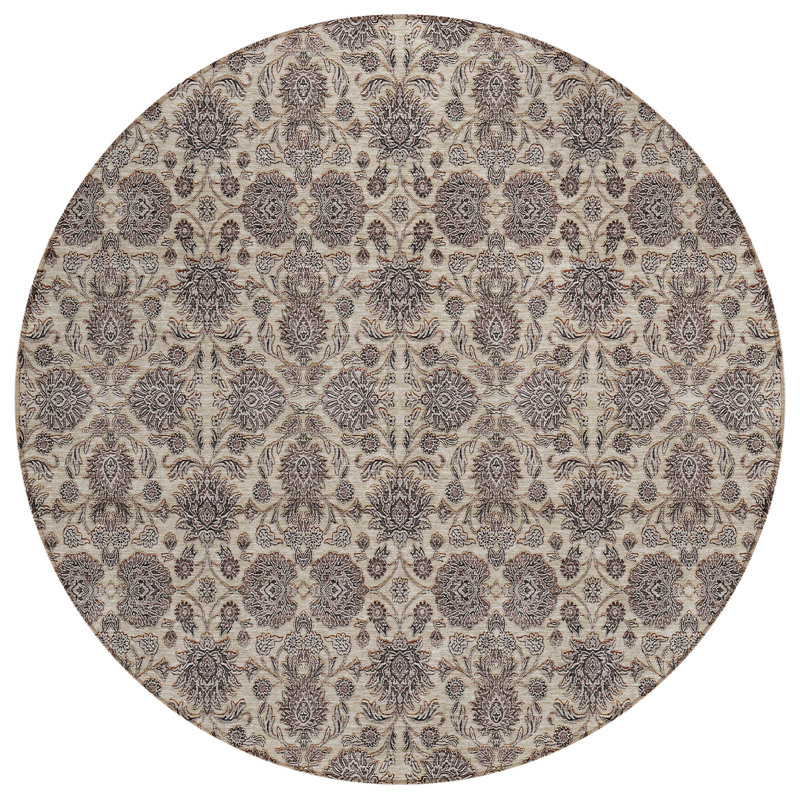 Naadiya Washable Floral Indoor / Outdoor Rug, Round 8'