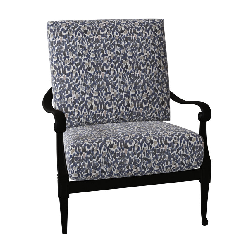 Wiltshire Aluminum Outdoor Lounge Chair, Textured Black, Fairview Indigo Abstract Sunbrella®