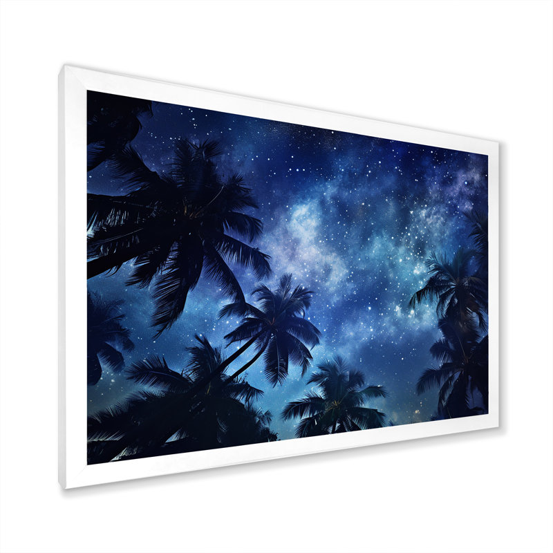 «Sapphire Magical Palm Tree Night I», reproduction sur toile, Cadre photo blanc, H 30 po x l 40 po x P 1,5 po