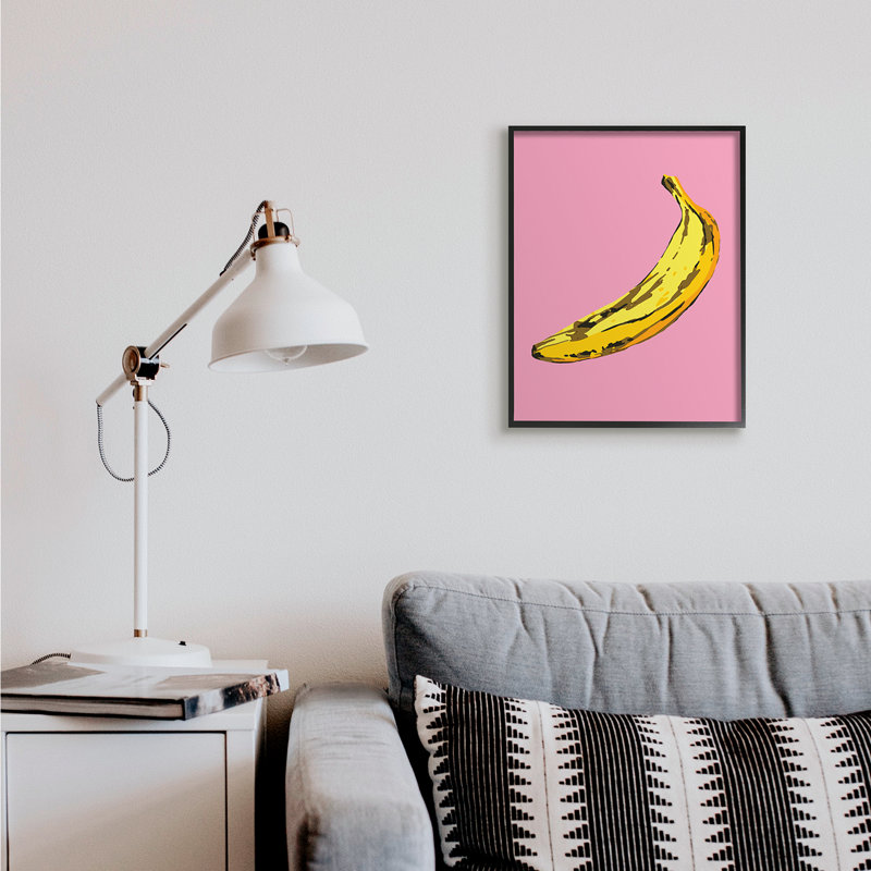 Banane rose pop tropical amusant minime fruit, Giclée encadrée noir minuit, H 20 po x l 16 po