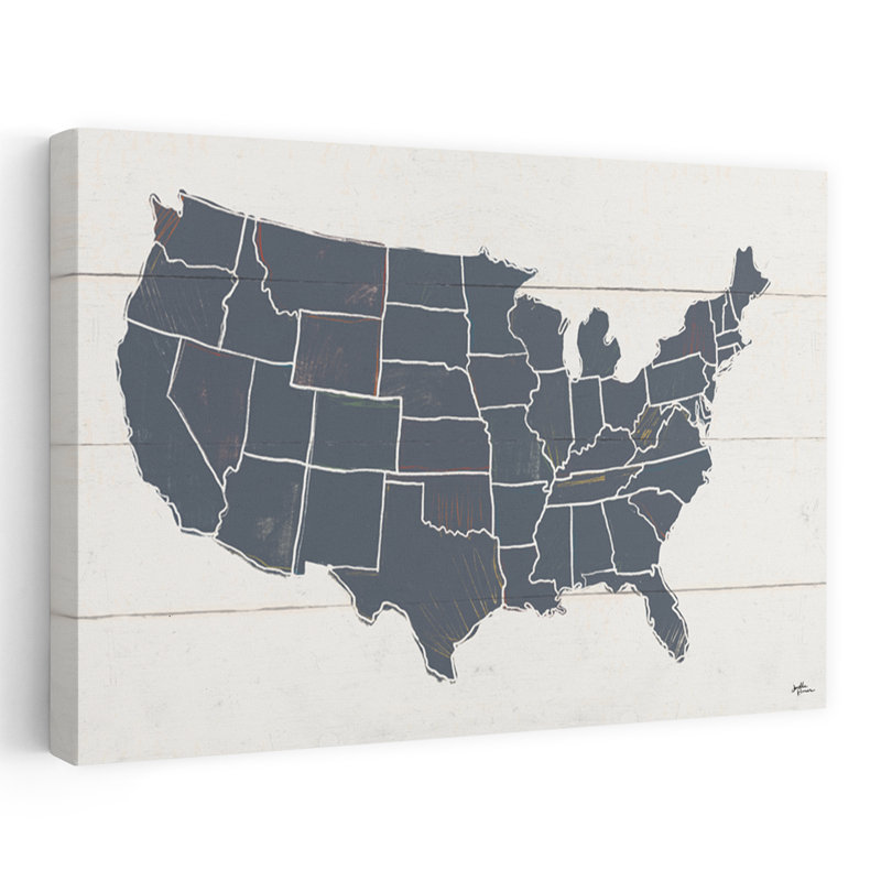 Peace and Lodge, carte des États-Unis - carte grise sur bois, H 40 po x l 60 po