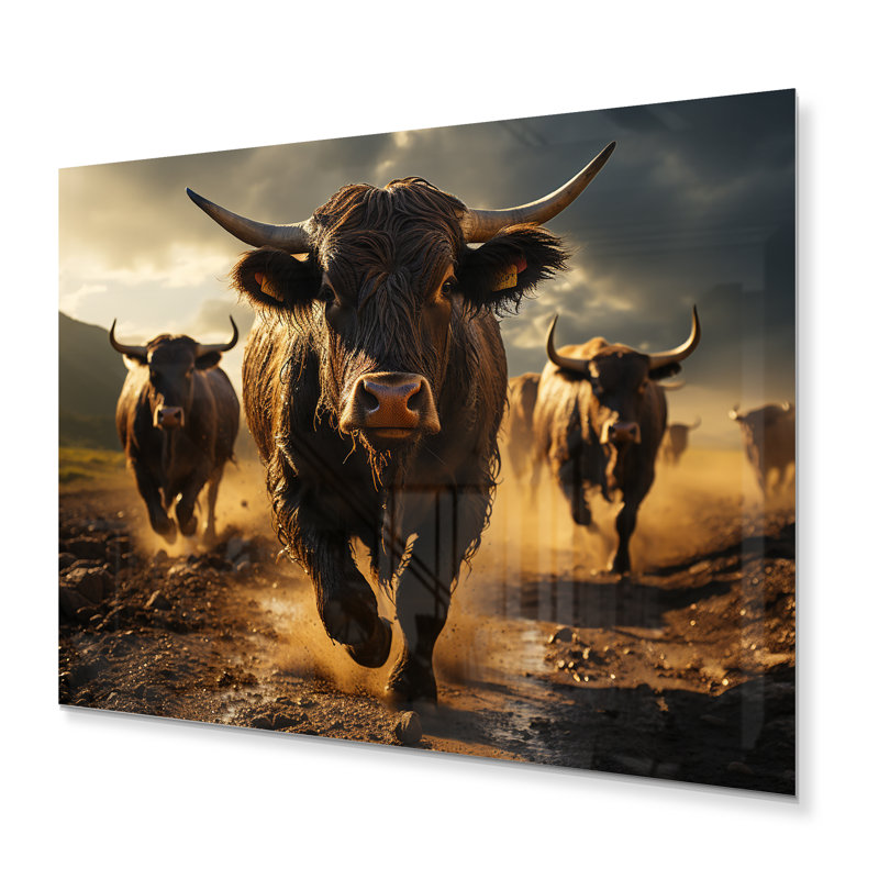 " Cattle Running II ", 12" H x 20" W x 1" D