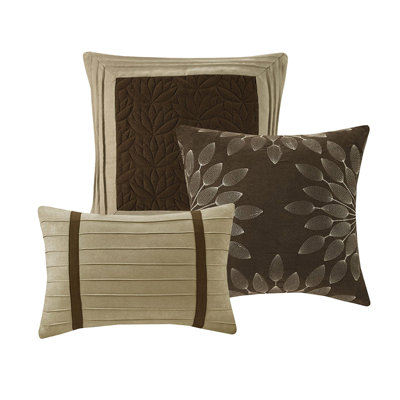 Édredon 7 pièces en faux suède, taille très grand, motif naturel, 2 taies décoratives, 3 coussins, jupe de lit lavable en daim, aspect transitionnel, texture douce, détails de broderie,