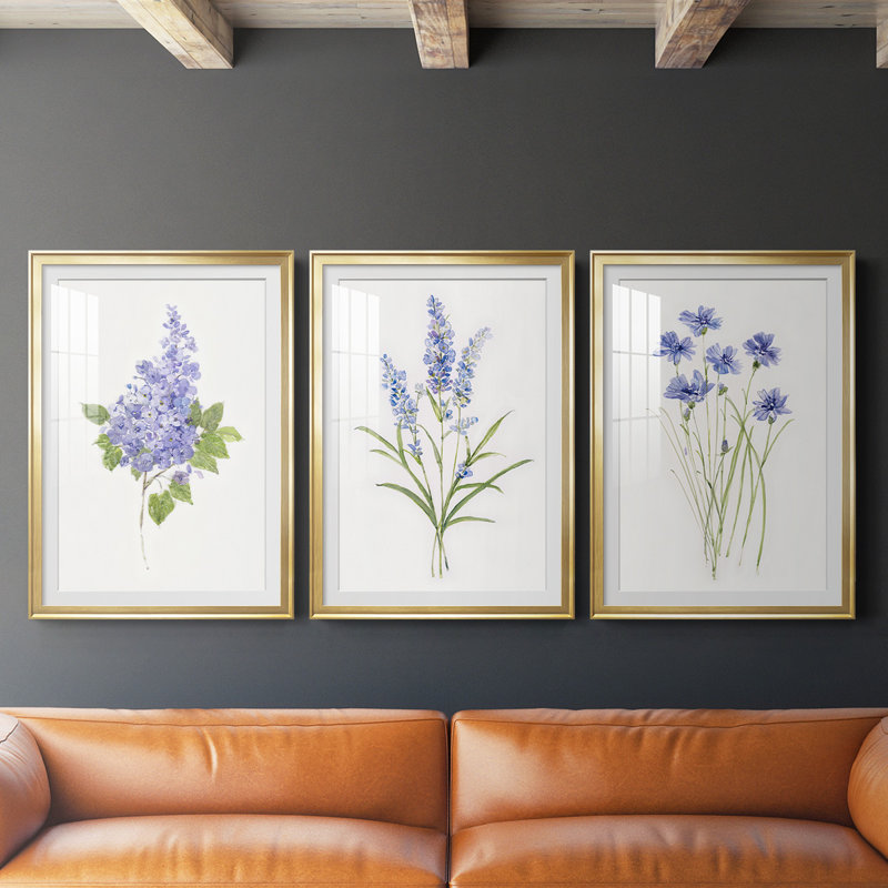 Reproduction encadrée de qualité lilas botanique - délicat prêt à accrocher, H 24,5 po x l 37 po x P 2,5 po, Cadre doré