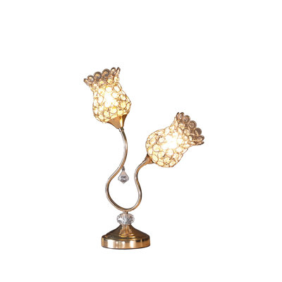 18.75" Rose Gold Glam Table Lamp with Floral Trumpet Design and Acrylic Beads - Modern Decorative Lighting for Bedroom & Living Room