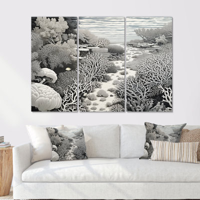 Ensemble de décorations murales abstrait corail noir et blanc - corail sous l'eau