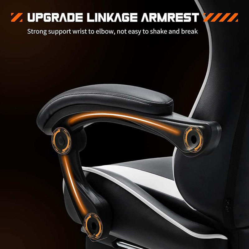 Game Desk Chair - Ergonomic Computer With Footrest And Comfy Lumbar Support, PU Leather Recliner With Headrest, Fixed Up Armrest, Height Adjustable With 360° Swivel, Adults