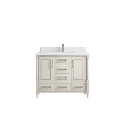 42 " W Freestanding Standard Free Standing 1 Single Vanity Bathroom Vanity With Quartz Top