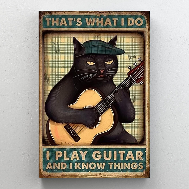" Black Cat I Play Guitar ", 36" H x 24" W x 1.25" D