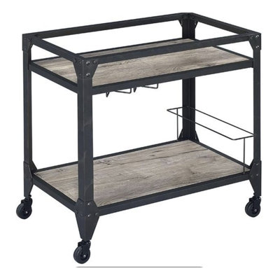 Chariot de cuisine avec support à vin Jorgensen en chêne rustique et gris anthracite - Chariot de service robuste en métal