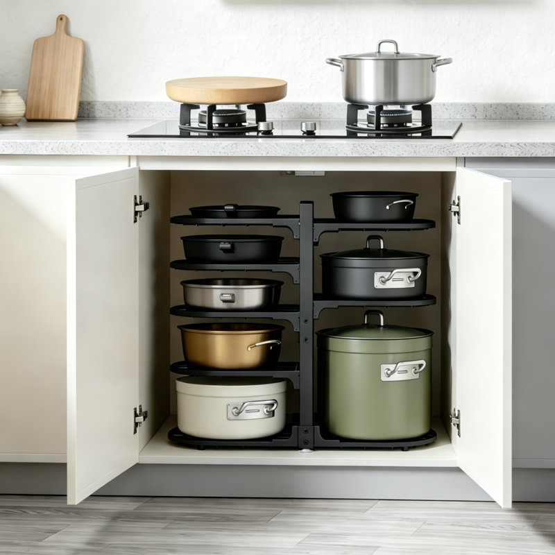 Étagère à casseroles réglable, rangement pour poêles à 8 niveaux, organisateur de cuisine pouvant supporter jusqu'à 54 kg (120 lb)
