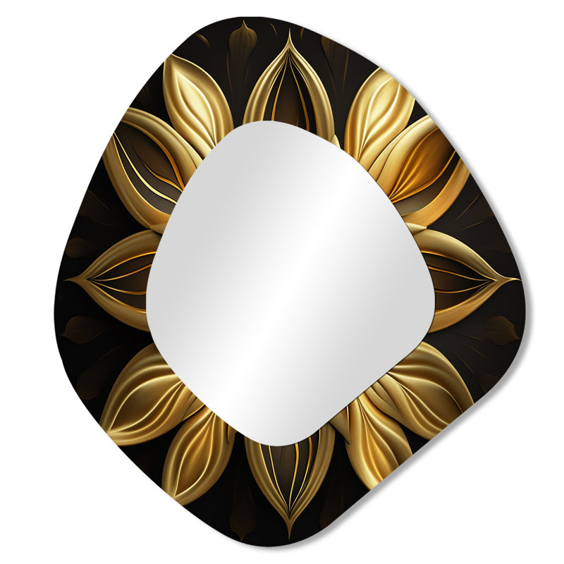 Glamourous Lily On Black I - Lily Unique Shape Decorative Mirror, Modern Asymmetrical Wall Mirror, Printed Metal Art