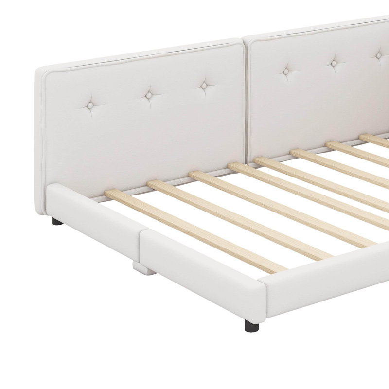 Upholstered Platform Bed With USB Ports, Beige, Full / Double