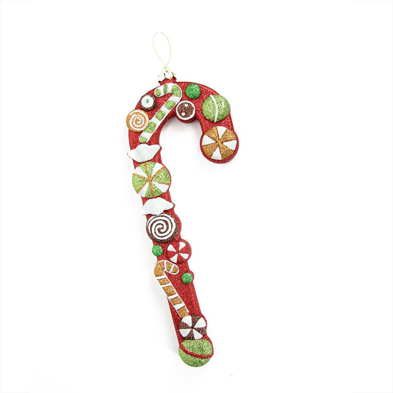 Ornement de Noël 14 po en forme de canne de bonbon scintillante rouge et verte incassable