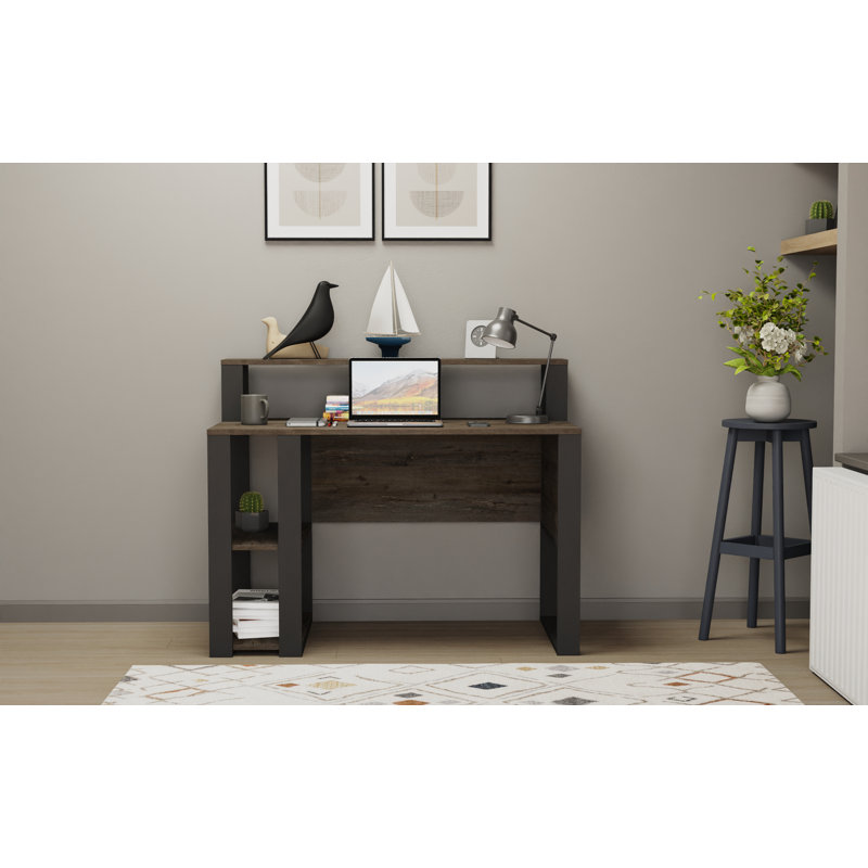 Bureau d'écriture à motif géométrique, Café foncé / anthracite
