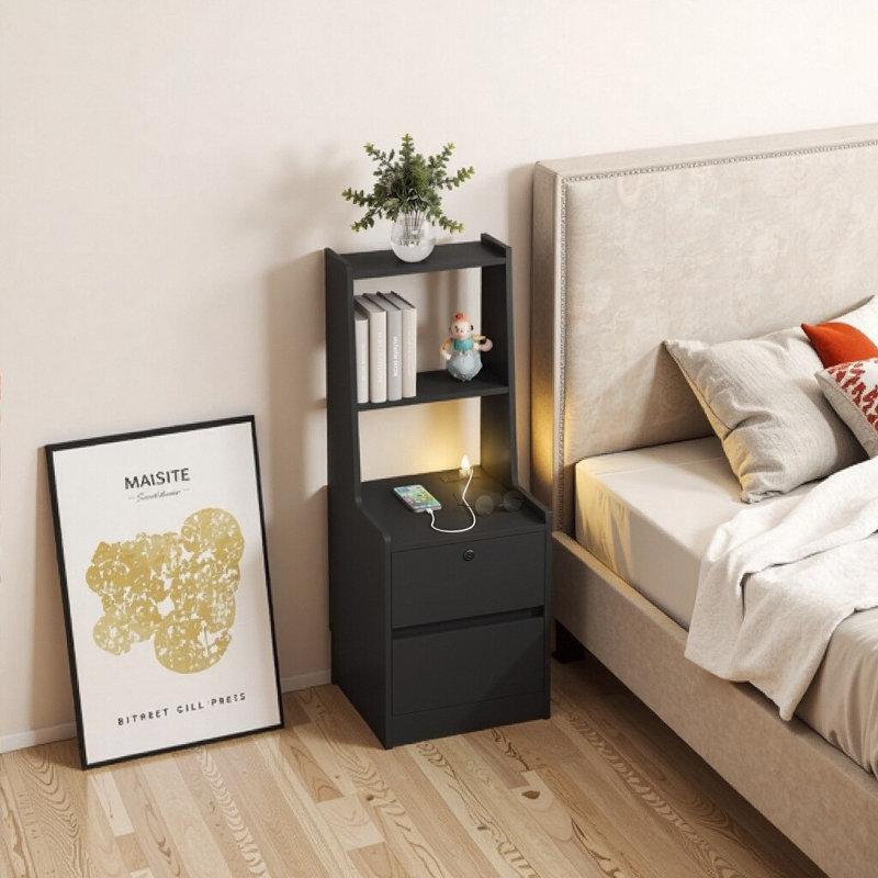 Nightstand With Charging Station, Black