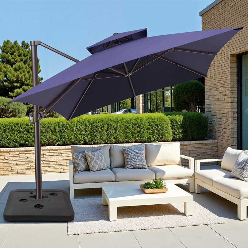 Parasol en porte-à-faux rectangulaire 13 'x 10', base de contrepoids incluse, Navy Blue