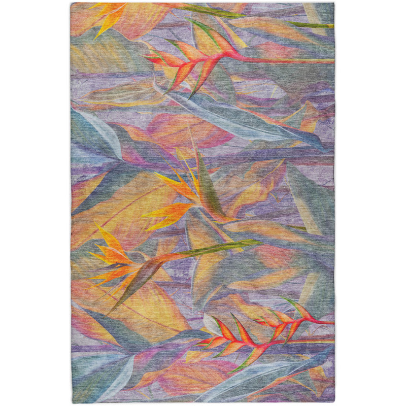 Premium Machine Washable Dream Shag ADS209 Birds of Paradise Rug, 5' x 7'6"