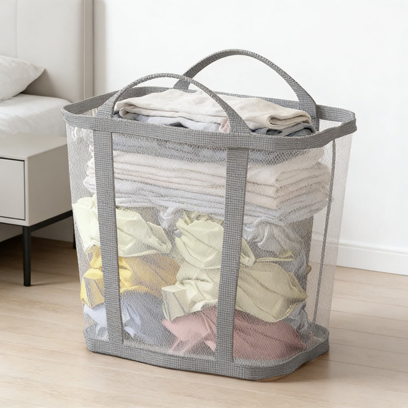 Grey,4Pcs,Foldable Laundry Hamper With Mesh Design For Home, Dorm, And Closet Organization - Portable Storage Basket For Clothes, Socks, And Undergarments