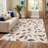 Washable Modern Botanical Rug Non-Slip Low Pile Leaf Pattern Foldable Stain Resistant Indoor Carpet Dining Room Red-74510147